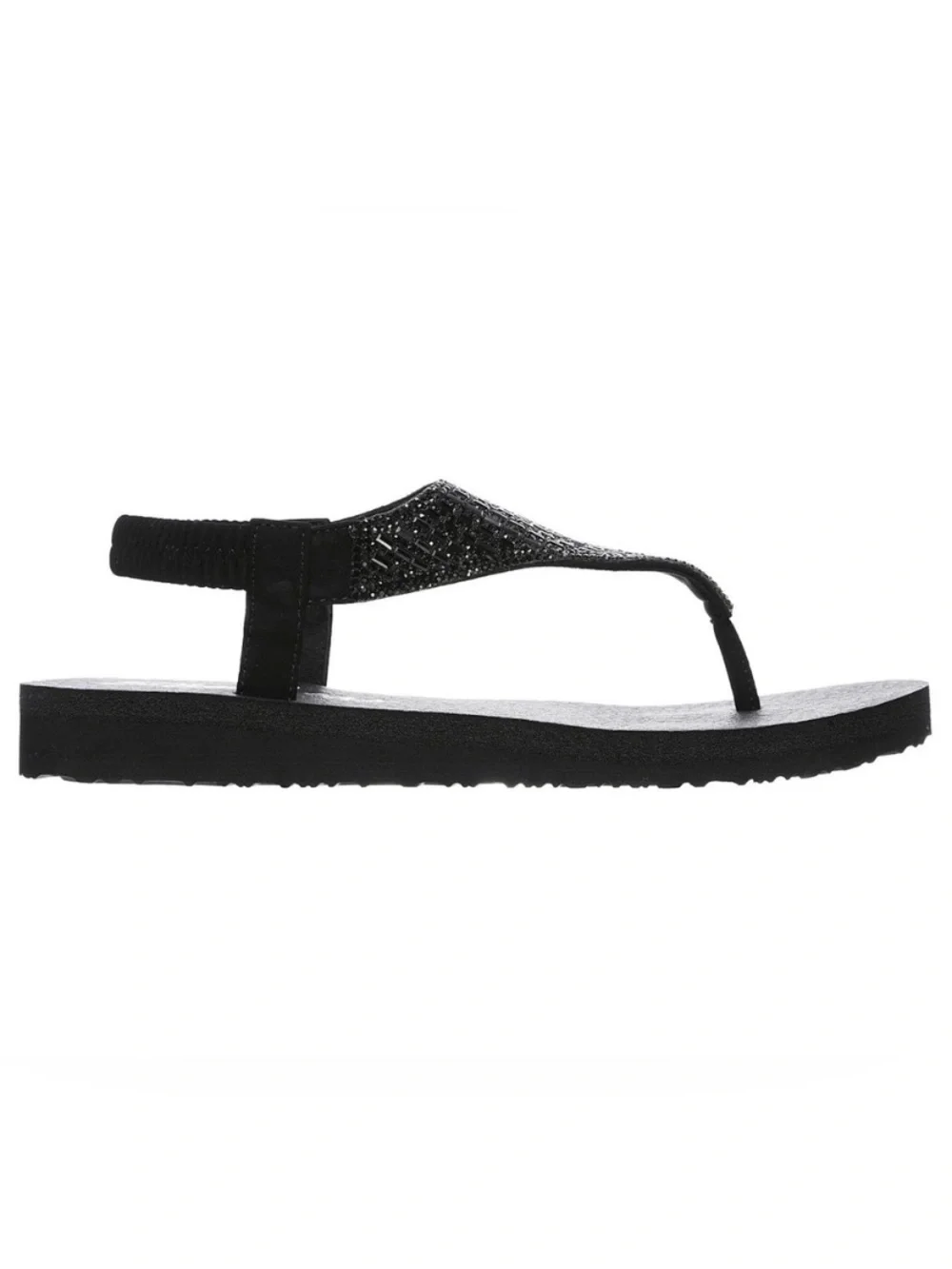 Skechers Yoga Foam Sandals Meditation Rock Crown Black Rhinestones Women’s Sz 9